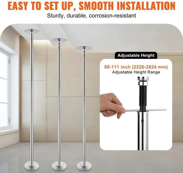 Alt view image 4 of 7 - Removable Dancing Pole, Spinning Static Dancing Pole Stainless Steel Height Adjustable Fitness Pole, Silver