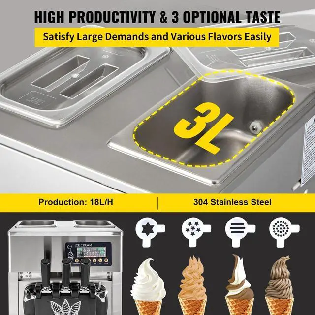Alt view image 2 of 7 - SIHAO 1200W Commercial Ice Cream Machine Countertop 18L/H Soft Serve Ice Cream Maker with LED Display