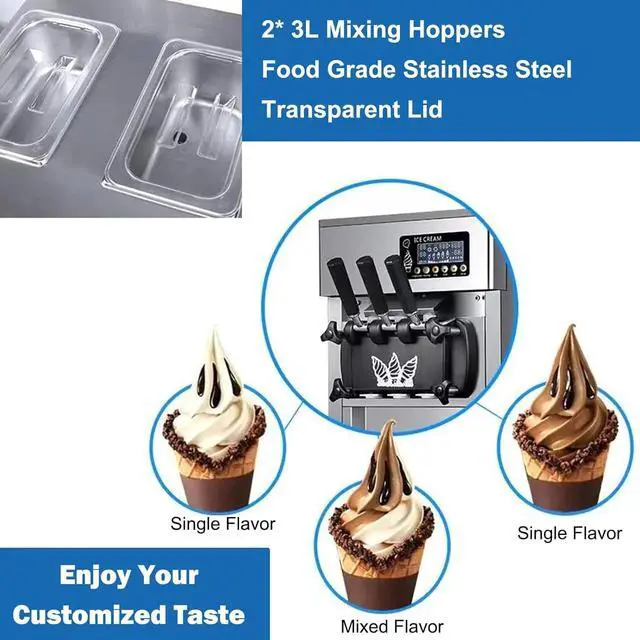 Alt view image 6 of 7 - SIHAO 1200W Commercial Ice Cream Machine Countertop 18L/H Soft Serve Ice Cream Maker with LED Display