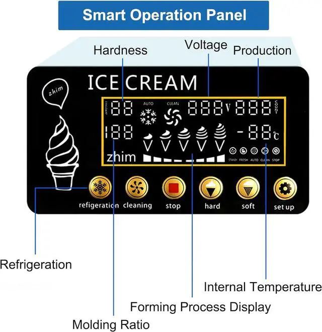 Alt view image 7 of 7 - SIHAO 1200W Commercial Ice Cream Machine Countertop 18L/H Soft Serve Ice Cream Maker with LED Display