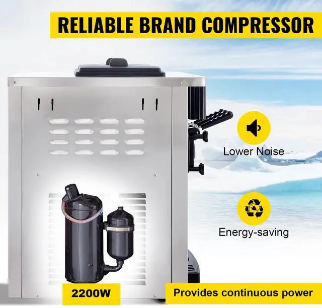 Alt view image 4 of 7 - SIHAO 2200W Commercial Ice Cream Machine Countertop 20-28L/H Soft Serve Maker with LED Display