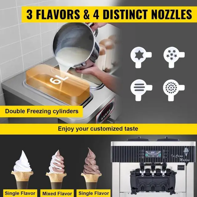 Alt view image 5 of 7 - SIHAO 2200W Commercial Ice Cream Machine Countertop 20-28L/H Soft Serve Maker with LED Display