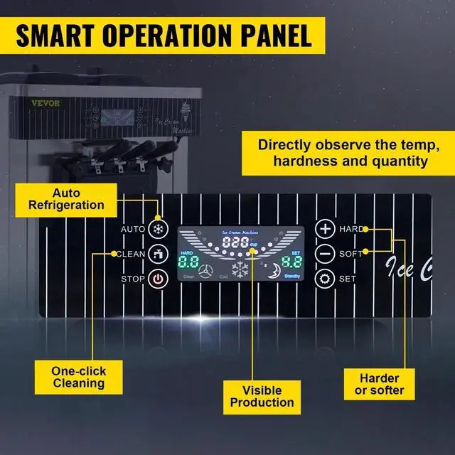 Alt view image 6 of 7 - SIHAO 2200W Commercial Ice Cream Machine Countertop 20-28L/H Soft Serve Maker with LED Display