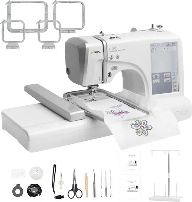 Main image of SIHAO MRS-V700 Embroidery Machine for Beginners, 4" x 9.25" Embroidery Area, 150 Built-in Designs, 10 Font Styles, 7" LCD Touch Screen with Hoops, USB, Stabilizer, Bobbinsetc
