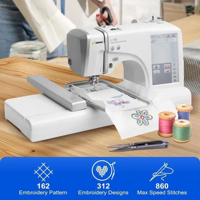Alt view image 4 of 7 - SIHAO MRS-V700 Embroidery Machine for Beginners, 4" x 9.25" Embroidery Area, 150 Built-in Designs, 10 Font Styles, 7" LCD Touch Screen with Hoops, USB, Stabilizer, Bobbinsetc
