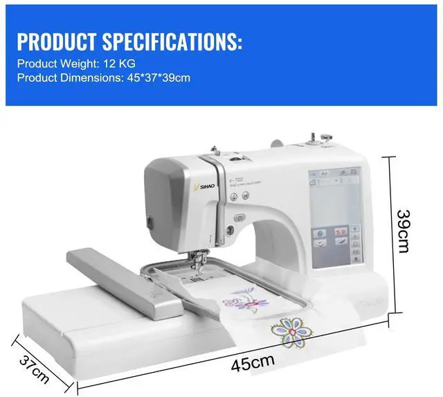 Alt view image 7 of 7 - SIHAO MRS-V700 Embroidery Machine for Beginners, 4" x 9.25" Embroidery Area, 150 Built-in Designs, 10 Font Styles, 7" LCD Touch Screen with Hoops, USB, Stabilizer, Bobbinsetc