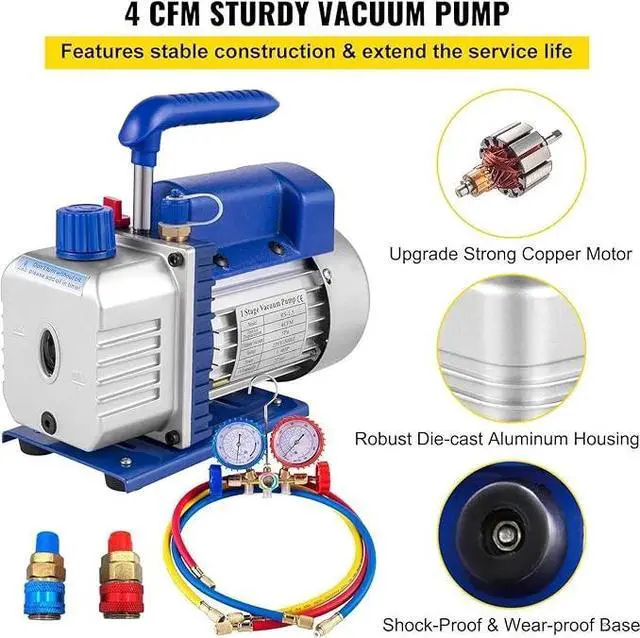 Alt view image 2 of 6 - SIHAO 1/3 HP 4 CFM AC Vacuum Pump and Manifold Gauge Set, 4-Way HVAC Vacuum Pump Kit for R134a R12 R22 R410a A/C Refrigeration Air Conditioning with Carrying Case