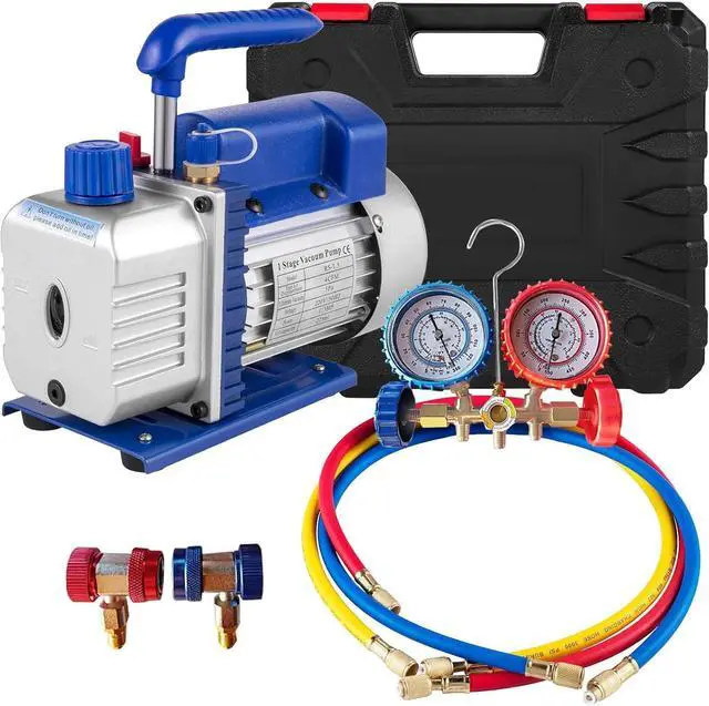 Main image of SIHAO 1/3 HP 4 CFM AC Vacuum Pump and Manifold Gauge Set, 4-Way HVAC Vacuum Pump Kit for R134a R12 R22 R410a A/C Refrigeration Air Conditioning with Carrying Case