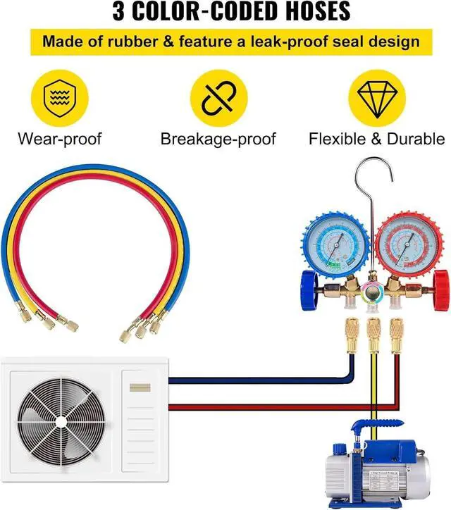 Alt view image 4 of 6 - SIHAO 1/3 HP 4 CFM AC Vacuum Pump and Manifold Gauge Set, 4-Way HVAC Vacuum Pump Kit for R134a R12 R22 R410a A/C Refrigeration Air Conditioning with Carrying Case