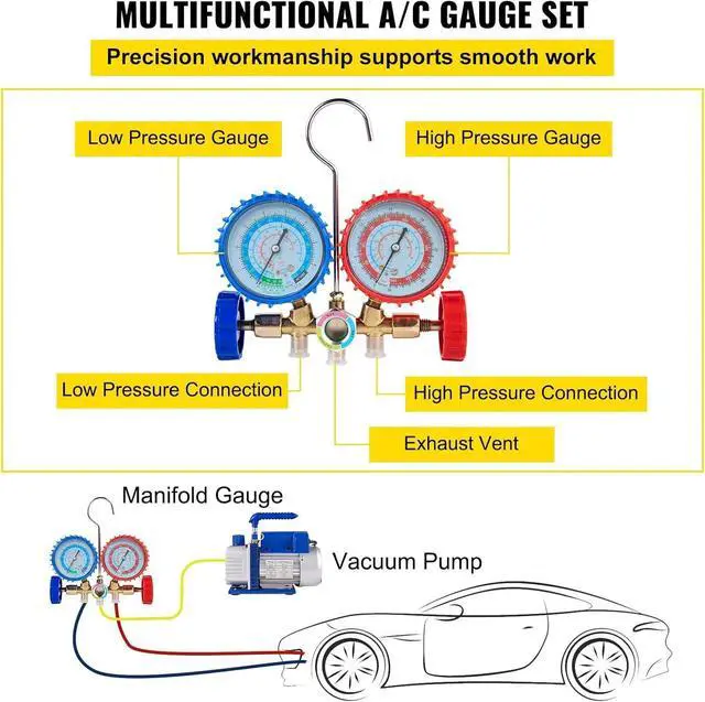 Alt view image 3 of 6 - SIHAO 1/3 HP 4 CFM AC Vacuum Pump and Manifold Gauge Set, 4-Way HVAC Vacuum Pump Kit for R134a R12 R22 R410a A/C Refrigeration Air Conditioning with Carrying Case