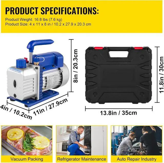 Alt view image 5 of 6 - SIHAO 1/3 HP 4 CFM AC Vacuum Pump and Manifold Gauge Set, 4-Way HVAC Vacuum Pump Kit for R134a R12 R22 R410a A/C Refrigeration Air Conditioning with Carrying Case