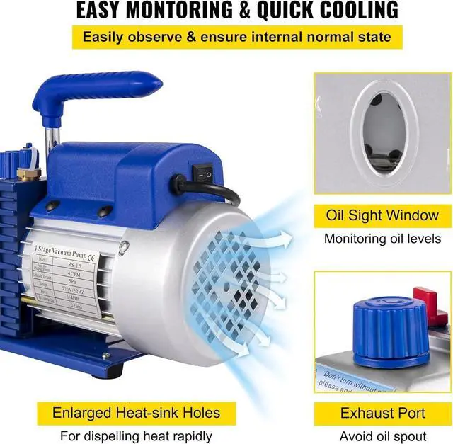 Alt view image 6 of 6 - SIHAO 1/3 HP 4 CFM AC Vacuum Pump and Manifold Gauge Set, 4-Way HVAC Vacuum Pump Kit for R134a R12 R22 R410a A/C Refrigeration Air Conditioning with Carrying Case