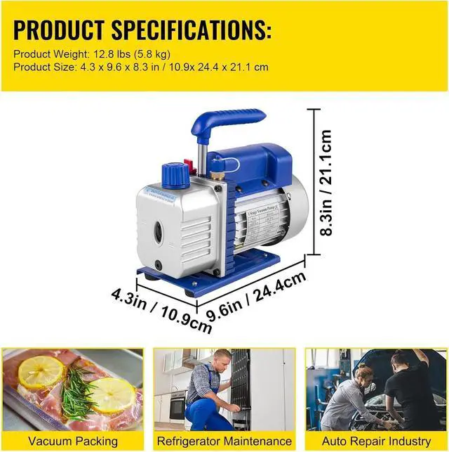 Alt view image 4 of 6 - SIHAO 1/4 HP 1.8 CFM Single Stage Rotary Vane Air Vacuum Pump and AC Manifold Gauge Set Kit for HVAC Air Conditioning Refrigeration Recharging