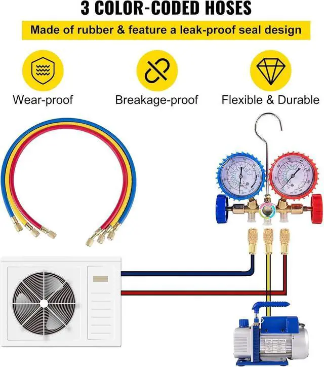 Alt view image 3 of 6 - SIHAO 1/4 HP 1.8 CFM Single Stage Rotary Vane Air Vacuum Pump and AC Manifold Gauge Set Kit for HVAC Air Conditioning Refrigeration Recharging