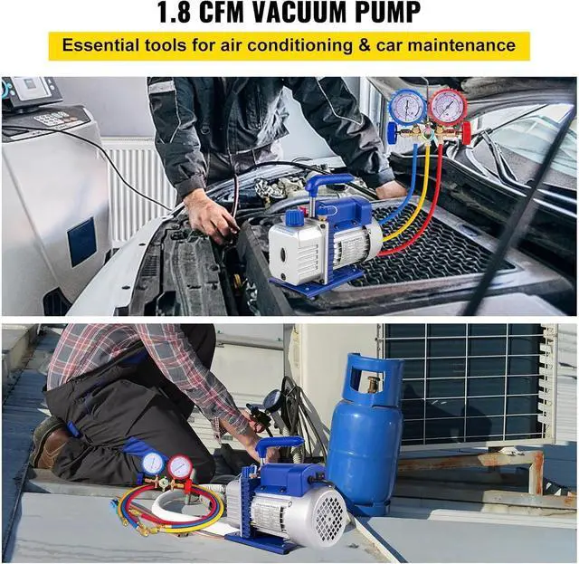 Alt view image 5 of 6 - SIHAO 1/4 HP 1.8 CFM Single Stage Rotary Vane Air Vacuum Pump and AC Manifold Gauge Set Kit for HVAC Air Conditioning Refrigeration Recharging