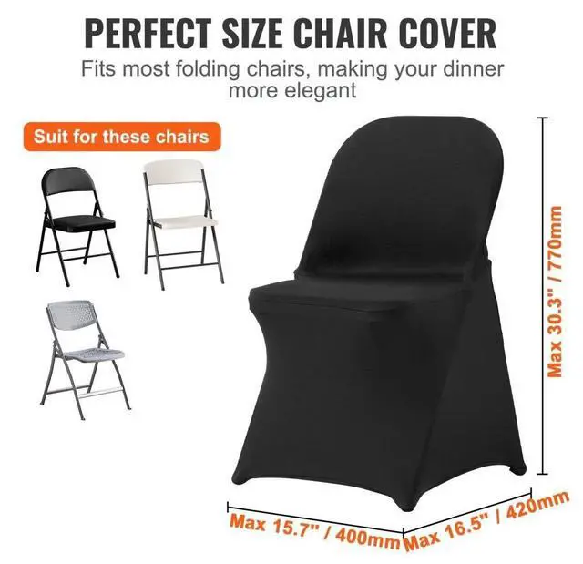 Alt view image 2 of 7 - SIAHO 100PCS Universal Stretch Spandex Chair Covers Folding Chair Protective Slipcovers for Wedding Holiday Banquet Party Celebration Dining(Black)