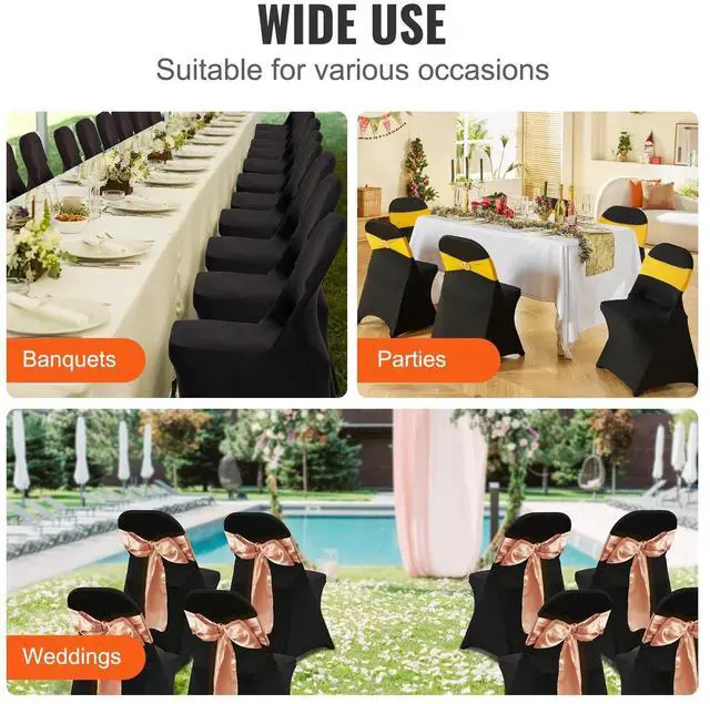Alt view image 4 of 7 - SIAHO 100PCS Universal Stretch Spandex Chair Covers Folding Chair Protective Slipcovers for Wedding Holiday Banquet Party Celebration Dining(Black)