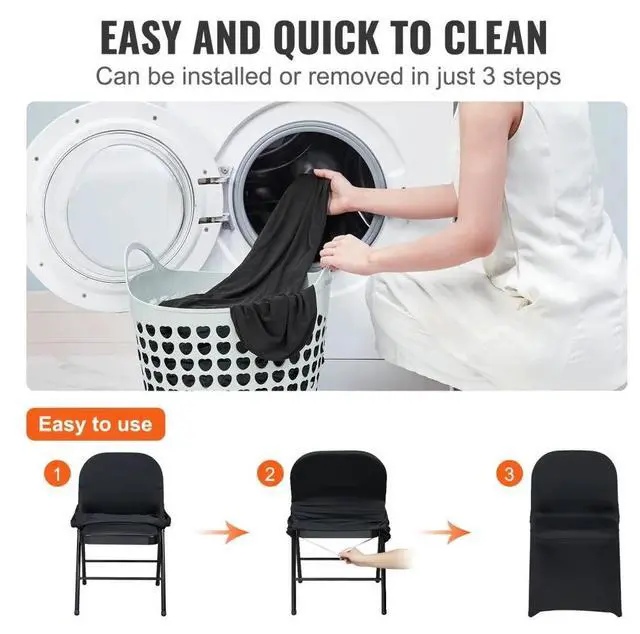 Alt view image 6 of 7 - SIAHO 100PCS Universal Stretch Spandex Chair Covers Folding Chair Protective Slipcovers for Wedding Holiday Banquet Party Celebration Dining(Black)