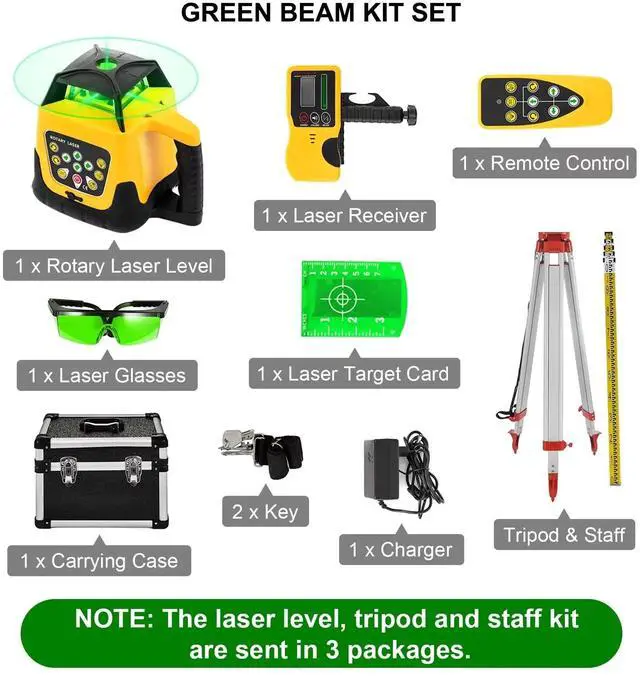 Alt view image 2 of 7 - SIHAO Self Leveling Rotary Laser Kit, 1640ft/500M Green Beam Laser Level with Tripod & 5m Staff , IP66 Waterproof Receiver Remote Control, 360 Rotating Horizontal Vertical Transit Level