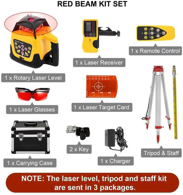 Alt view image 7 of 7 - SIHAO Self Leveling Rotary Laser Kit, 1640ft/500M Red Beam Laser Level with Tripod & 5m Staff , IP66 Waterproof Receiver Remote Control, 360 Rotating Horizontal Vertical Transit Level