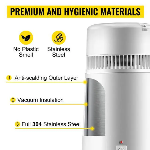 Alt view image 2 of 7 - SIHAO Water Distiller, 4L/1.1Gal Distilled Water Machine, 750W Pure Water Distilling w/BPA Free Plastic Container, Countertop Distilled Water Maker, White