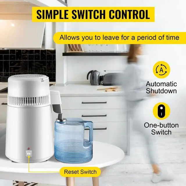 Alt view image 7 of 7 - SIHAO Water Distiller, 4L/1.1Gal Distilled Water Machine, 750W Pure Water Distilling w/BPA Free Plastic Container, Countertop Distilled Water Maker, White