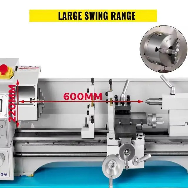 Alt view image 7 of 7 - SIHAO 8.7"x23.6" High-Precision Mini Metal Lathe, 1100W Benchtop Lathe, 0-3000 RPM Mini Lathe Metal 3-Jaw Chuck for Counter Face Turning Drilling