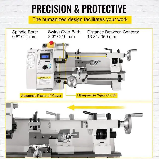 Alt view image 5 of 7 - SIHAO 8"x14" Mini Metal Lathe, 2250 PRM Variable Speed Change, Precision Mini Lathe 650W Metal Working Lathe