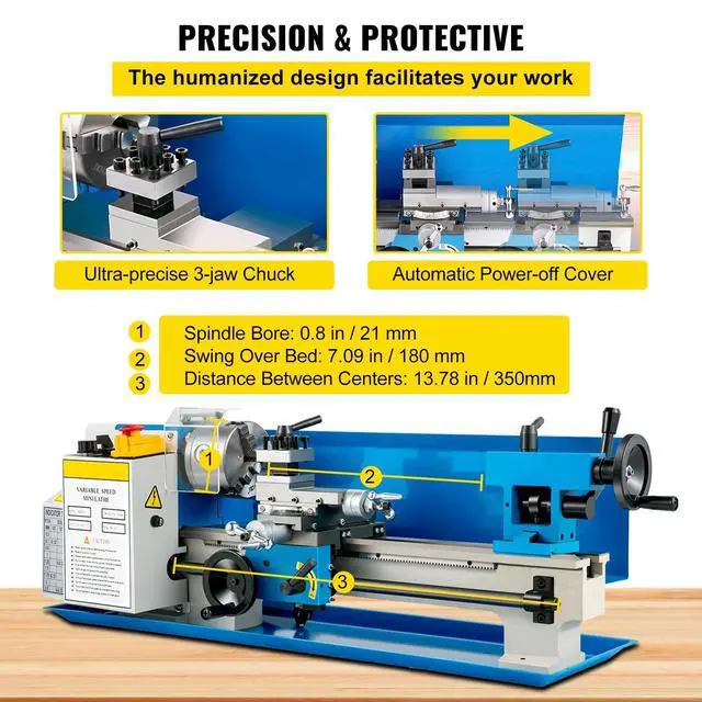 Alt view image 7 of 7 - SIHAO 7"x 14" Precision Metal Lathe Machine, Variable Speed 0-2500 RPM Benchtop Lathe Mini Lathe with 3-Jaw Chuck for Counter Face Turning Drilling