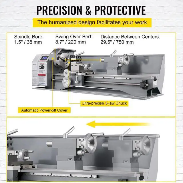 Alt view image 6 of 7 - SIHAO 8.7"x 29.5" Precision Mini Metal Lathe, 1100W Benchtop Lathe, 50-2250 Rpm Metal Lathe Machine, 3-Jaw Chuck for Counter Face Turning Drilling