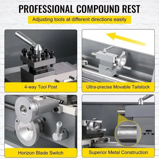 Alt view image 5 of 7 - SIHAO 8.7"x 29.5" Precision Mini Metal Lathe, 1100W Benchtop Lathe, 50-2250 Rpm Metal Lathe Machine, 3-Jaw Chuck for Counter Face Turning Drilling
