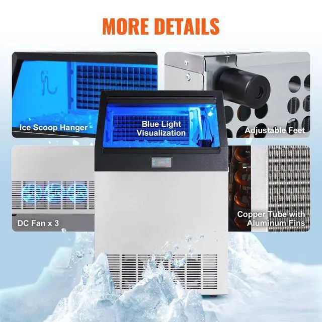 Alt view image 5 of 7 - SIHAO Commercial Ice Maker Machine, 265lbs/24H Stainless Steel Under Counter ice Machine 126 Ice Cubes, Freestanding Ice Maker