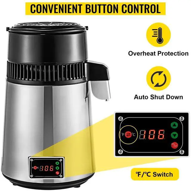 Alt view image 4 of 7 - SIHAO Stainless Steel Water Distiller, 4L/1.1Gal Countertop Distiller Machine, Home Distilled Water Maker with Glass Pot, Purifier to Make Clean Water