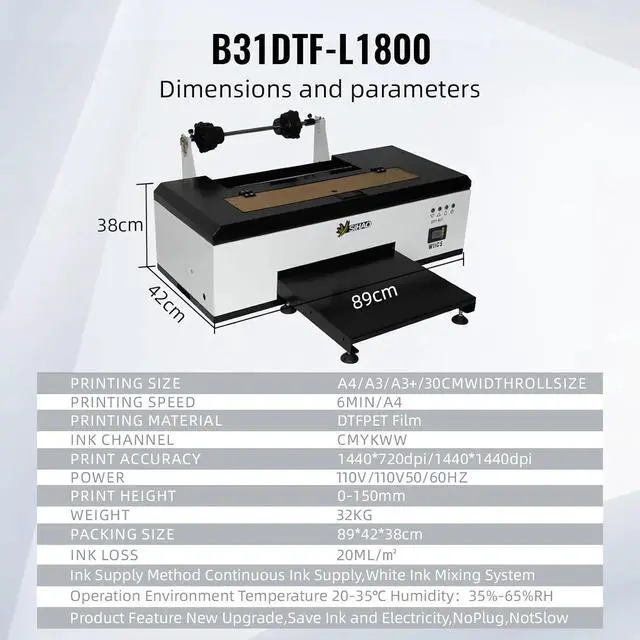Alt view image 5 of 7 - SIHAO DTF Printer A3 A4 L1800 Apparel Printer Transfer Printing Machine T-Shirt Direct to Film Printer