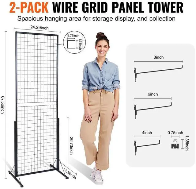 Alt view image 2 of 7 - SIHAO 2-Pack Gridwall Panel Display Stand, 2' X 5.6' Heavy Duty Floor Standing Rack, Double Side Detachable Gridwall Panels Tower with Extra Clips and Hooks Ideal for Retail & Craft Fairs