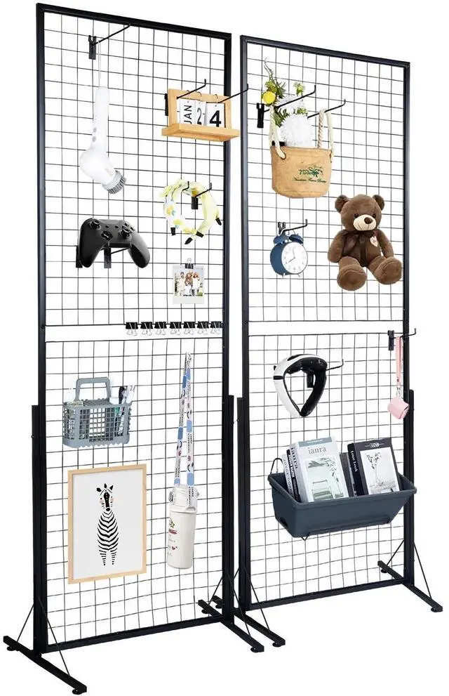 Main image of SIHAO 2-Pack Gridwall Panel Display Stand, 2' X 5.6' Heavy Duty Floor Standing Rack, Double Side Detachable Gridwall Panels Tower with Extra Clips and Hooks Ideal for Retail & Craft Fairs