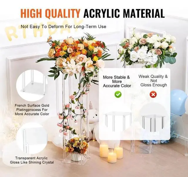 Alt view image 3 of 7 - 10PCS 23.6inch High Wedding Flower Stand, Acrylic Vase Column Geometric Centerpiece Stands, Floral Display Rack for T-Stage Events Reception, Party Decoration Home