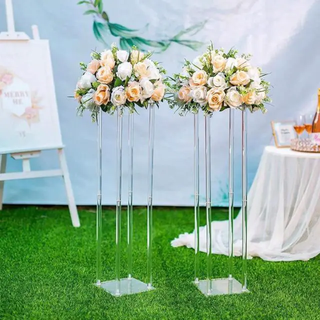 Alt view image 6 of 7 - 10PCS 23.6inch High Wedding Flower Stand, Acrylic Vase Column Geometric Centerpiece Stands, Floral Display Rack for T-Stage Events Reception, Party Decoration Home
