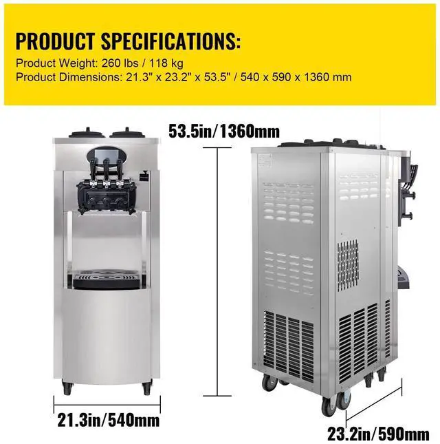 Alt view image 2 of 7 - SIHAO 2200W Commercial Soft Ice Cream Machine 3 Flavors 5.3 to 7.4 Gallon per Hour PreCooling at Night Auto Clean LCD Panel for Restaurants Snack Bar, Sliver