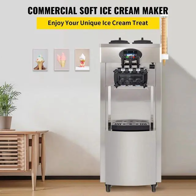 Alt view image 6 of 7 - SIHAO 2200W Commercial Soft Ice Cream Machine 3 Flavors 5.3 to 7.4 Gallon per Hour PreCooling at Night Auto Clean LCD Panel for Restaurants Snack Bar, Sliver
