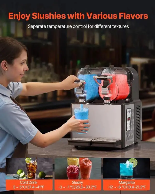 Alt view image 3 of 7 - SIHAO 3Lx2 Tanks Commercial Slushy Machine, 24-Cup Frozen Drink Maker Smoothie Machine with Self-cleaning Mode, for Margaritas, Frappés, Milk Shake and More