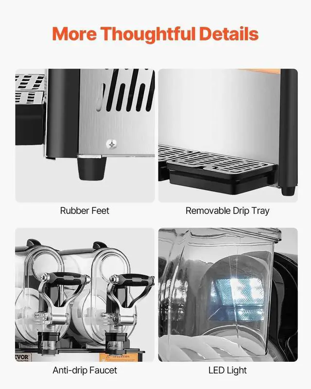 Alt view image 6 of 7 - SIHAO 3Lx2 Tanks Commercial Slushy Machine, 24-Cup Frozen Drink Maker Smoothie Machine with Self-cleaning Mode, for Margaritas, Frappés, Milk Shake and More