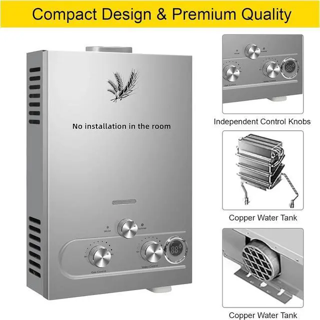 Alt view image 2 of 7 - SIHAO Tankless Water Heater 4.3GPM 12L Outdoor Portable Gas Hot Water Heater Instant Propane Water Heater with Digital Display for Camping Trips Boat