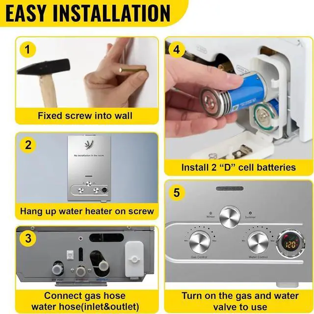 Alt view image 7 of 7 - SIHAO Tankless Water Heater 4.3GPM 12L Outdoor Portable Gas Hot Water Heater Instant Propane Water Heater with Digital Display for Camping Trips Boat