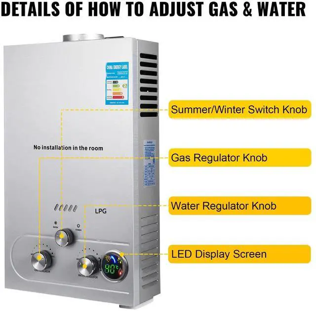 Alt view image 4 of 7 - SIHAO 6L Tankless Water Heater for Home RV Camping Use - 4.3 GPM LPG Propane Gas Instant Hot Water Heater