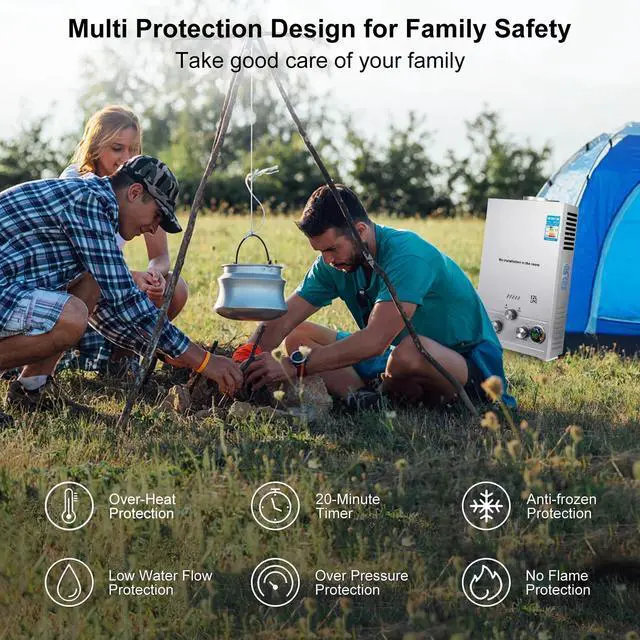 Alt view image 2 of 7 - SIHAO 6L Tankless Water Heater for Home RV Camping Use - 4.3 GPM LPG Propane Gas Instant Hot Water Heater