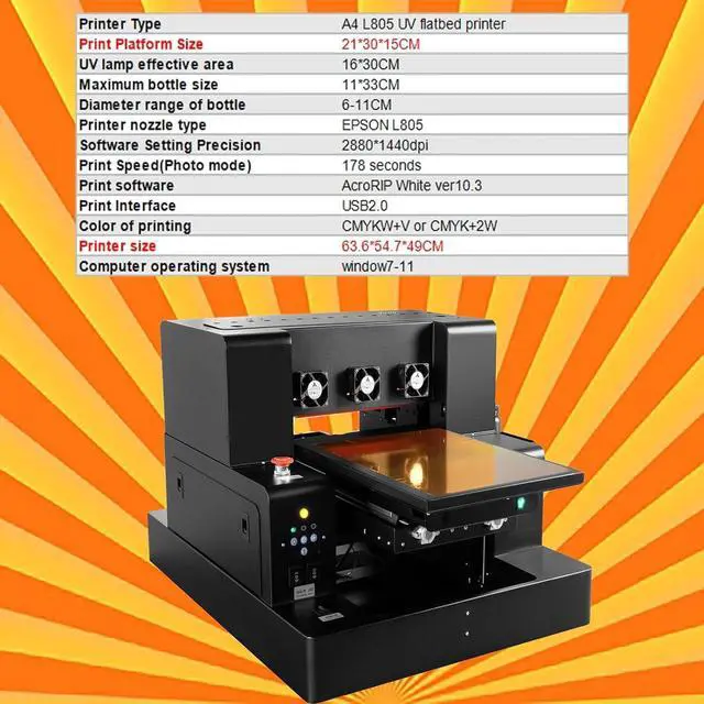 Alt view image 6 of 7 - SIHAO L805 UV Flatbed Printer Machine, Higher Resolution 2880 x1440dpi, UV DTF Printer Machine with Bottle Holder for Phone Case Glass Cups Stickers (A4 UV L1805)