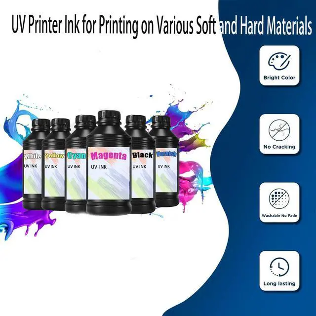 Alt view image 2 of 7 - Professional 6×500ml UV-Curable Ink Set (CMYK + Double White,Hard ink) for Epson & DTF Printers - High-Opacity Heat Transfer Solution