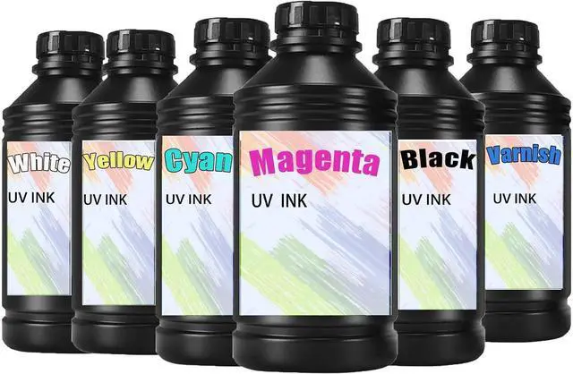 Main image of Professional 6×500ml UV-Curable Ink Set (CMYK + Double White,Hard ink) for Epson & DTF Printers - High-Opacity Heat Transfer Solution