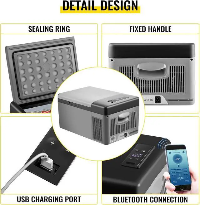 Alt view image 6 of 7 - SIHAO 15L Portable Car Fridge Freezer, Compressor Cooler with -20°C~20°C, Car refrigerator with AC/DC Cable for Camping, travel, RVs